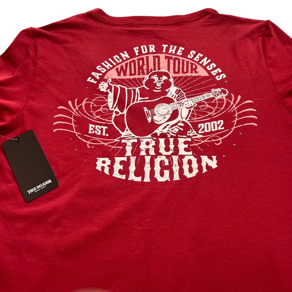 Title: True Religion Festive TR Buddha World Tour V-Neck Graphic Tee Red XL NWT